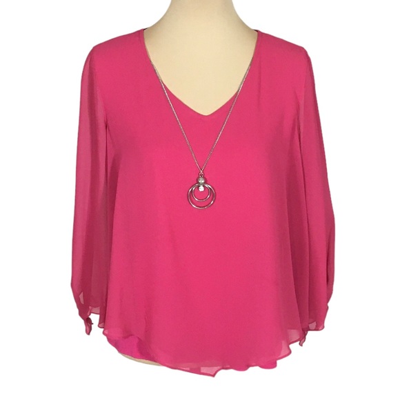 JM Collection | Pink Tiered Flowy Blouse, Petite Large - Picture 1 of 11
